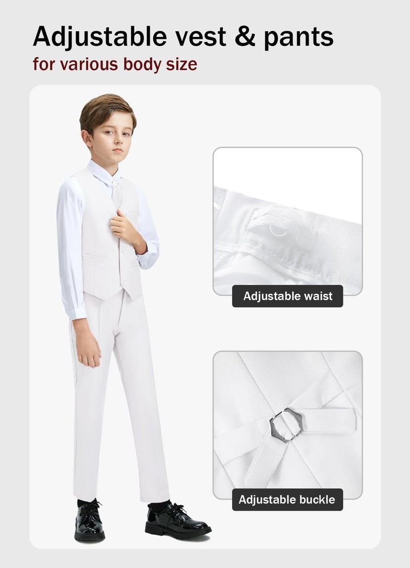 YuanLu Boys' First Communion Suits Vest and Pants Set with Dress Shirt and Tie White Size 12 - Image 3